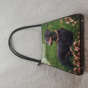 VINTAGE Dachshund bag, with vibrant colors and rhinestones.  ADORABLE!